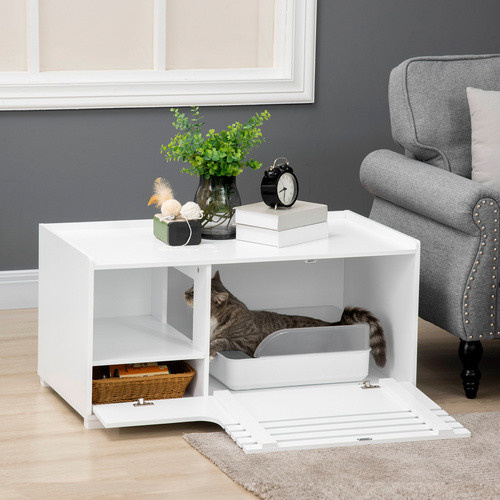 PawHut Katzenschrank für die Katzentoilette in Weiss mit erhöhtem Boden, B/T/H: 48 x 43,5 x 90 cm - Bild 2