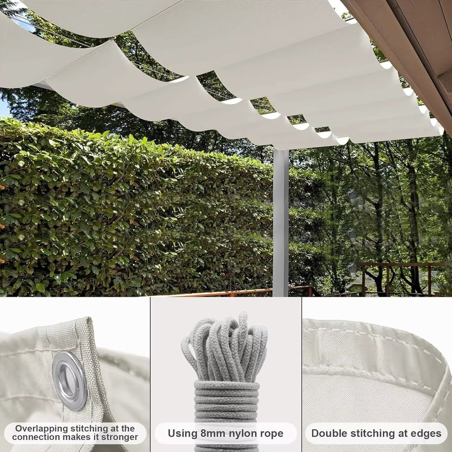 Multifunktionales Sonnensegel aus Polyester in Grün, wasserdichtes und UV-beständiges Pergola-Vordach als einziehbarer Sonnenschutz für den Außenbereich - Bild 3