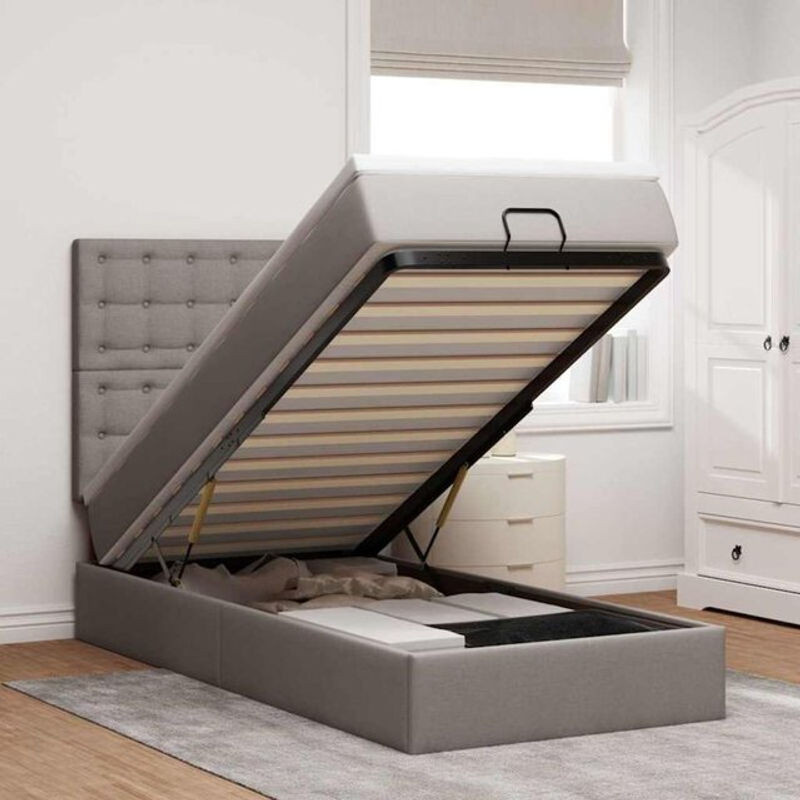 vidaxl Ottoman Polsterbett mit Matratze und LED-Beleuchtung in Taupe meliert, B/T/H: 200 x 80 x 118 cm - Bild 1