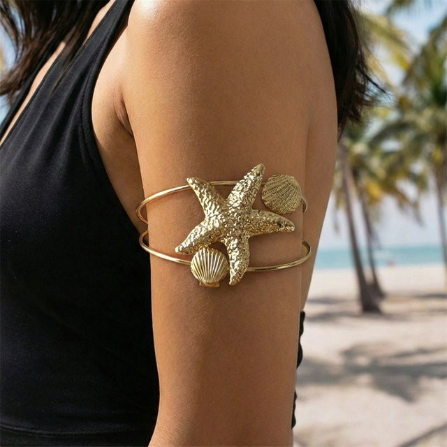 RINHOO FRIENDSHIP Armreif, Goldfarben, Seestern, Muschel, Damen - Bild 1