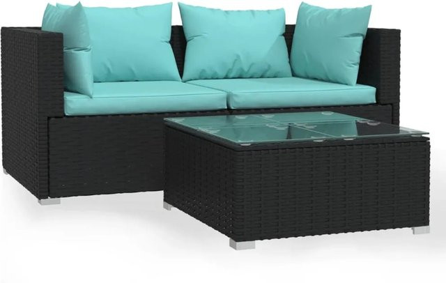 vidaXL 3-tlg Garten-Lounge-Set aus Poly-Rattan in Schwarz mit Kissen und Couchtisch - Bild 1