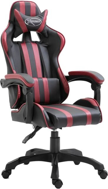 vidaXL Gaming-Stuhl Modell 3 in Weinrot und Schwarz aus Kunstleder mit Kopfstütze und Armlehnen - Bild 1