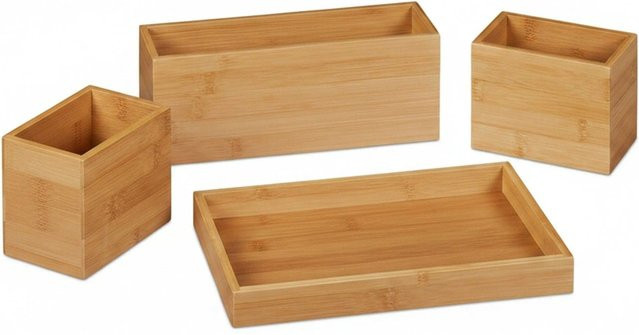 Relaxdays Schreibtisch Organizer Set aus Bambus in Natur, B/T/H: 28 x 11 x 18 cm - Bild 1