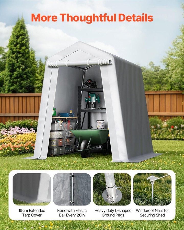 Buying Solutions MB Außenlagerüberdachung Schuppen in Grau mit verzinkten Stahlrohren und wasserdichtem PE-Material, B/T: 1,8 x 1,8 m - Bild 5