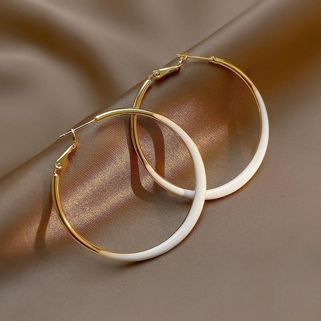 YIRAN Jewelry Creolen, Kupfer, Gold, Weiß Emaille, Damen - Bild 1