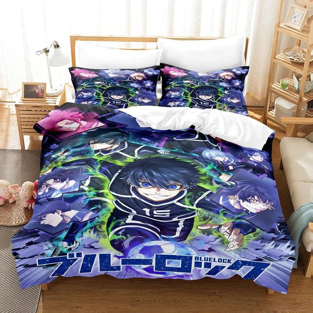 Blue Lock Anime Bettwäsche-Set von JMG Household Supplies in Blau, bestehend aus Bettbezug und Kissenbezug aus Mikrofaser, B/H: 172 x 218 cm - Bild 1
