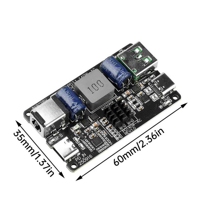 Diymore PD 140W DC Buck Ladeschutzmodul mit Dual Port Typ C USB-Ladegerät, Schwarz, Schnellladung PD3.1 QC3.0 QC4 QC4+ - Bild 2