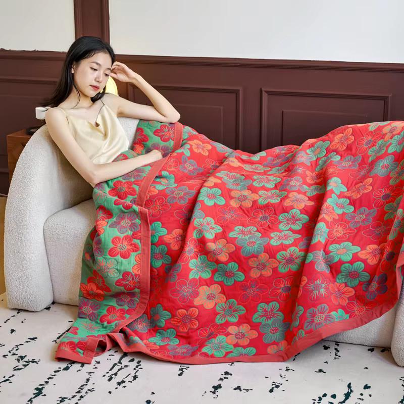 WASART Steppdecke aus reinem Baumwoll-Twel-Musselin mit Bohemian-Blumendruck in King-Size als Sommer-Tagesdecke oder Sofadecke - Bild 3