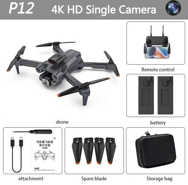 LYZRC P12 Pro Drohne mit 4K/8K HD Kamera, Drei-Achsen Gimbal und Tracking-Funktion, Quadcopter in Schwarz mit 2 Akkus - Bild 1