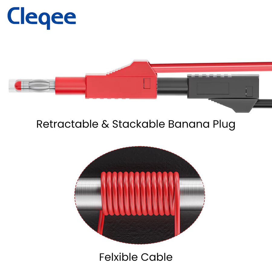 Cleqee 5 Stück einziehbare Bananenstecker 4 mm mit 100 cm weichem Kabel für Multimeter-Messleitungen und DIY-Elektronikprojekte - Bild 2