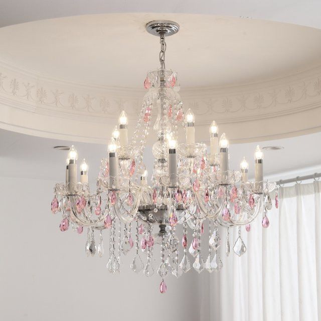 SaloEElaitte Kristall Kronleuchter in Rosa mit E14 Anhänger für Wohnzimmer und Schlafzimmer - Bild 1