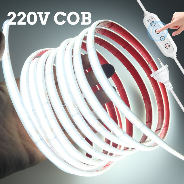 HEGEHE COB LED-Streifen mit EU-Stecker, 1 Meter, Weiß, dimmbar, 240 LEDs/m, AC 220V - Bild 1