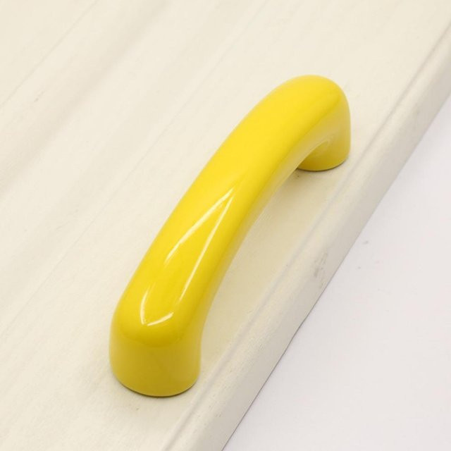 Senmhoo Schrankgriff Bogenförmig aus Messing und Keramik in Gelb Multicolour - Bild 1