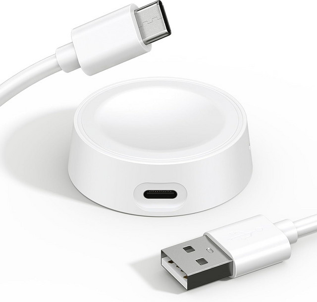 Indekos USB Schnellladegerät für Samsung Galaxy Watch 5, 5 Pro, 4, Active sowie Galaxy Watch 8, 7, 6 und 6 Classic in Weiß - Bild 1