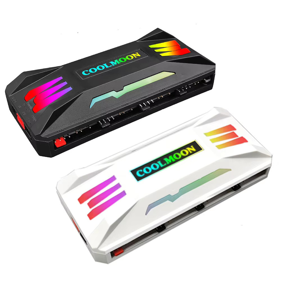 COOLMOON RGB Controller für PC Gehäuse und Radiatoren mit 4Pin PWM und 5V 3Pin ARGB Unterstützung, Farbe: Weiß - Bild 1
