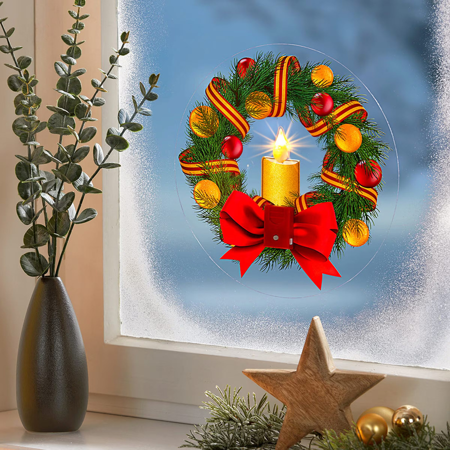 LED-Fenstersticker Kranz von Viva Domo in Grün, Rot und Multicolour mit floralem Design - Bild 2
