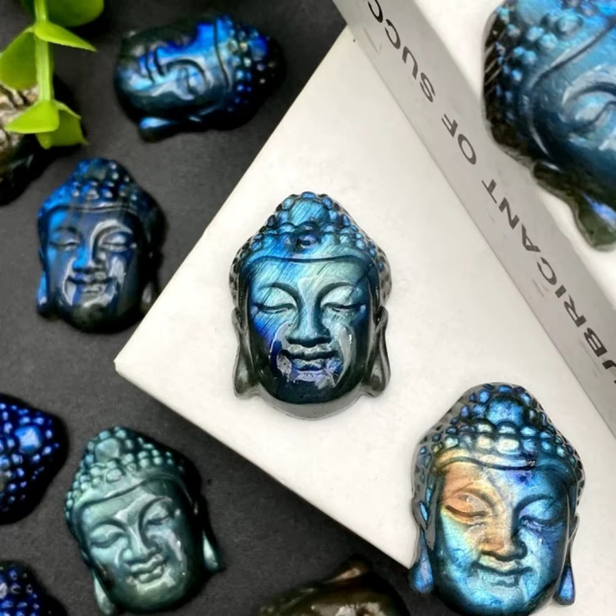 Kristallschnitzerei Buddha Kopf aus Labradorit von CrystalHola in Multicolour - Bild 3