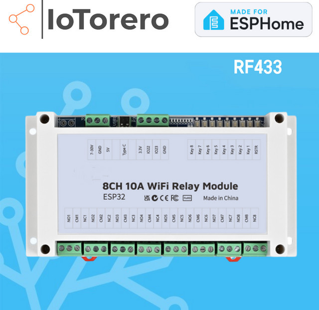 IoTorero 8CH Relaismodul für ESPHome mit Inching und Self Lock, kompatibel mit Home Assistant - Bild 1