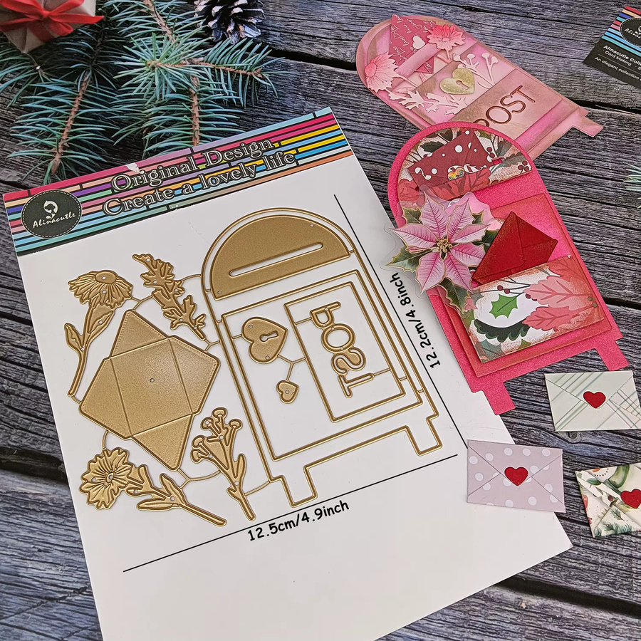 Alinacutle Briefkasten Stanzform aus Metall in Gold für DIY-Grußkarten und Papierhandwerk - Bild 1