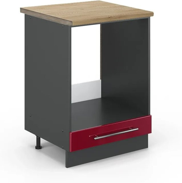 Vicco Herdbauschrank Fame-Line in Bordeaux Hochglanz und Anthrazit mit Eiche-Optik, Breite: 60 cm, Tiefe: 60 cm, Höhe: 82 cm - Bild 1
