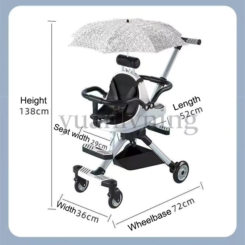 Yuanlvning Doppel-Kinderwagen aus Aluminium, leichter Reise-Kinderwagen mit Baldachin und zwei Regenschirmen, kompakt klappbar, Schwarz/Weiß - Bild 1