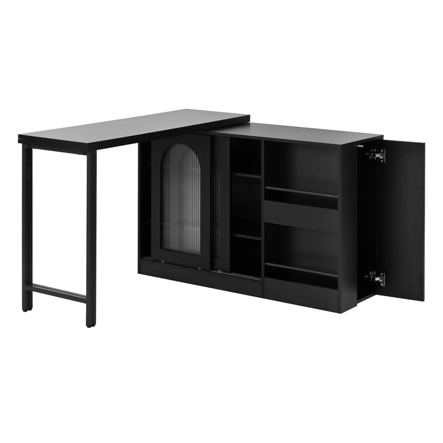 okwish Bartisch mit ausziehbarer Drehtisch-Funktion und Glasschranktür in Schwarz, B/T/H: 121,5 x 40 x 76,7 cm - Bild 2