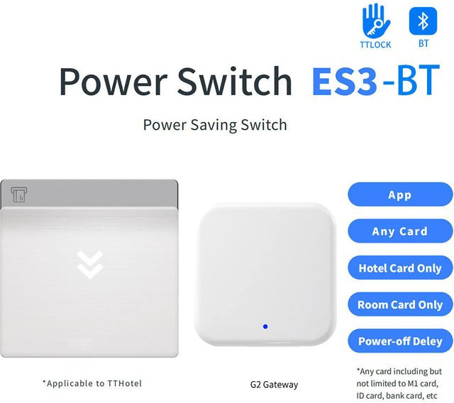 TTHotel ES3TTLOCK Bluetooth Energiesparschalter mit RFID-Karte und App-Steuerung, Weiß - Bild 1