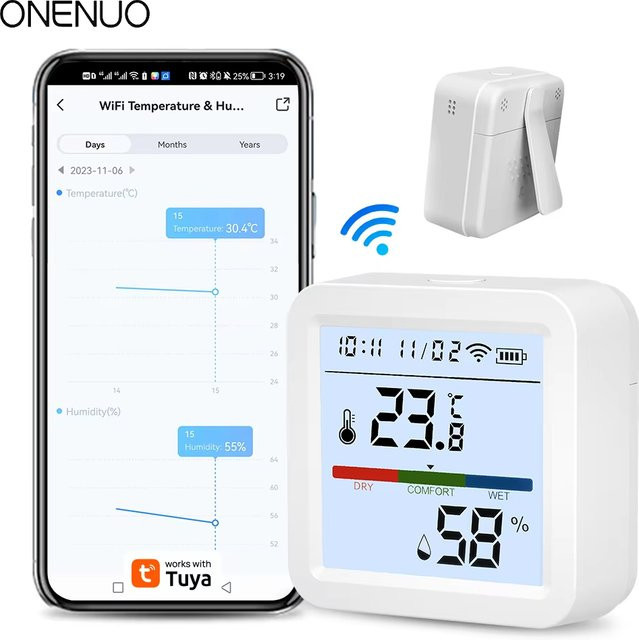 Tuya Smart Home Temperatur und Feuchtigkeit Sensor mit Hintergrundbeleuchtung, WIFI oder Zigbee Hygrometer und Thermometer, Farbe: Weiß - Bild 1