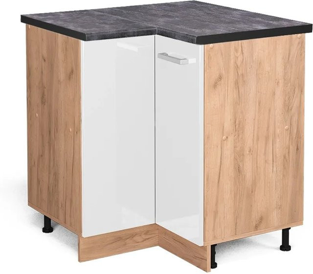 Vicco R-Line Eckunterschrank für die Küche in Weiß Hochglanz und Anthrazit mit Eiche-Optik, B/T/H: 75,6 x 60,0 x 81,6 cm - Bild 1