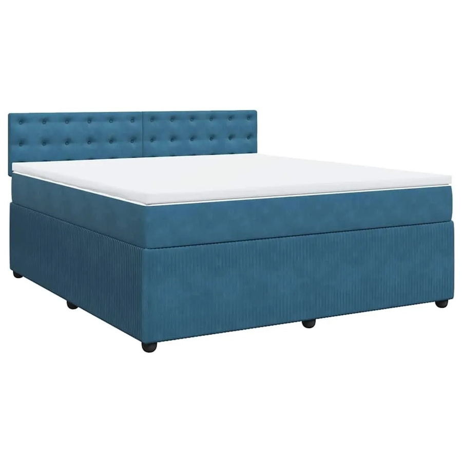 vidaXL Boxspringbett mit Matratze in Blau und Weiß aus Samt mit USB-Anschluss und Unterbettbeleuchtung, B/T: 180 x 200 cm - Bild 2