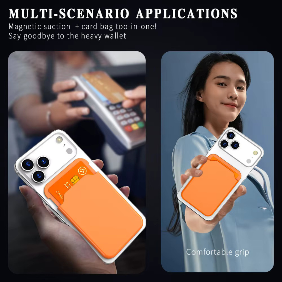 Magnetischer Steckplatz-Kartenhalter von lolozzx für MagSafe iPhone 16 15 Pro Max und Samsung S25 Ultra, tragbares Clip-Wallet in Rot und Orange - Bild 5