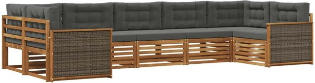 vidaXL Outdoor-Sofagarnitur aus Akazienholz in L-Form mit Kissen, Anthrazit und Natur - Bild 1