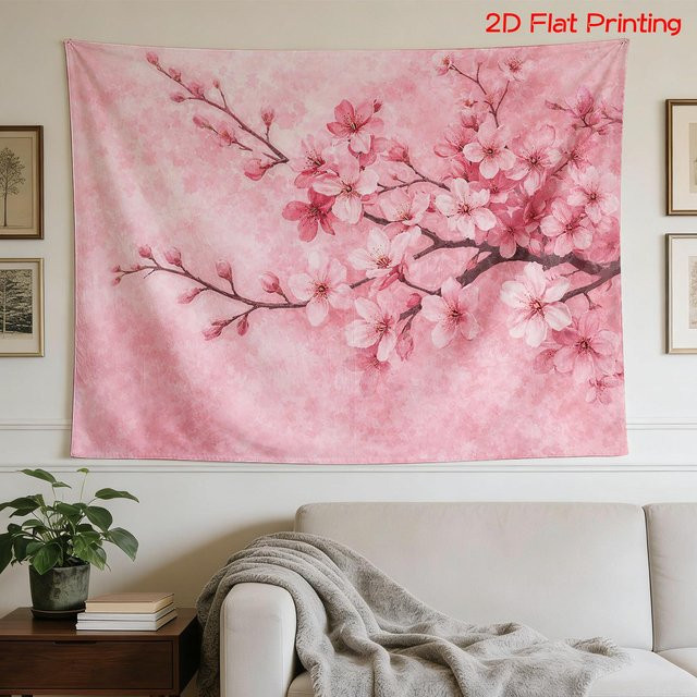 Graphic Tee Hub Wandteppich mit rosa Kirschblüten Sakura Blumen Design, abstrakter floraler Kunstdruck für dein Wohnzimmer oder Schlafzimmer, Breite: 100 cm, Höhe: 70 cm - Bild 1