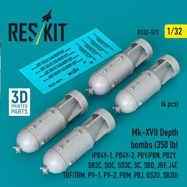 ResKit Models Mk-XVII Depth bombs, 4-teiliges Set, 3D Printed - Bild 1