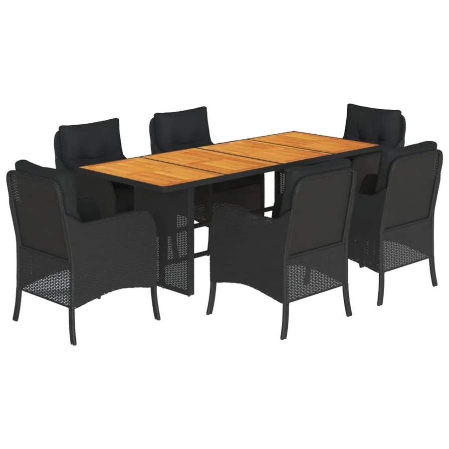 vidaXL 7-teilige Garten-Essgruppe aus PE-Rattan und Akazienholz in Schwarz mit Kissen - Bild 2