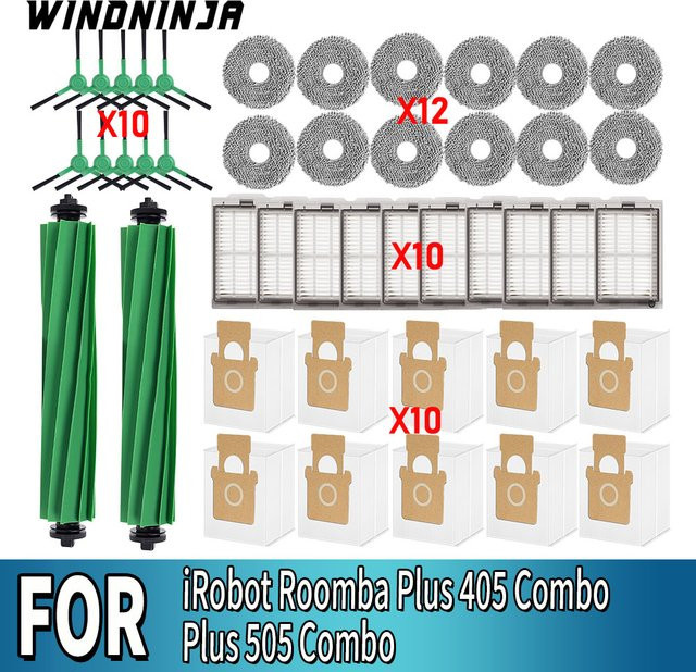 iRobot Roomba Zubehör Set mit Hauptseitenbürste, Wischtuch, HEPA-Filter und Staubbeuteln für Roomba Plus 405 Combo Plus 505 Combo, Multicolor - Bild 1