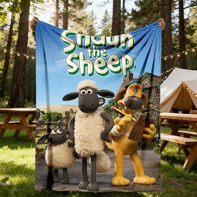 Shaun das Schaf Outdoor-Decke von Yun2 Home aus weichem Flanell in Blau, B/B: 150 x 200 cm - Bild 1