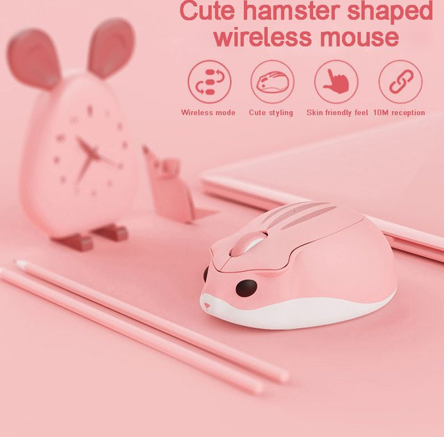 Guguelec Kabellose 2,4G Optische Maus im Kawaii Hamster Design für PC und Laptop, Ergonomische USB-Maus für Kinder, Erhältlich in Pink und Purple - Bild 1