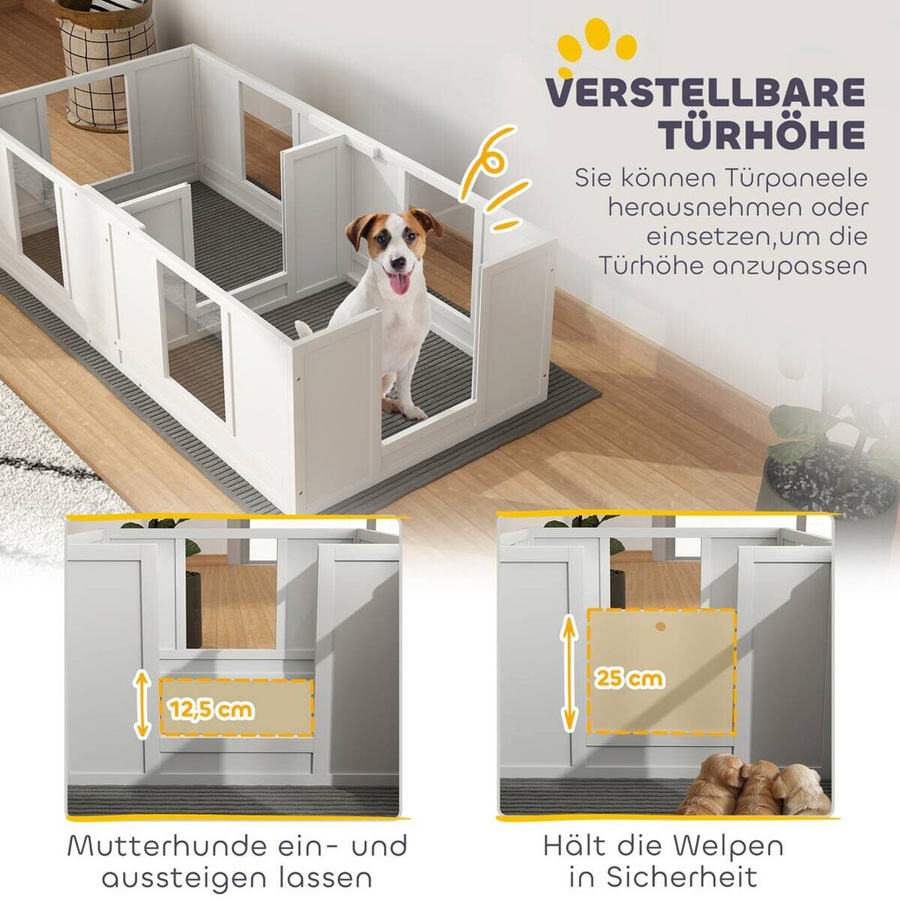 PawHut Welpenauslauf mit 2-Raum-Design und wasserdichter Liegematte, Weiß, B: 80 cm, T: 48 cm, H: 164 cm - Bild 3
