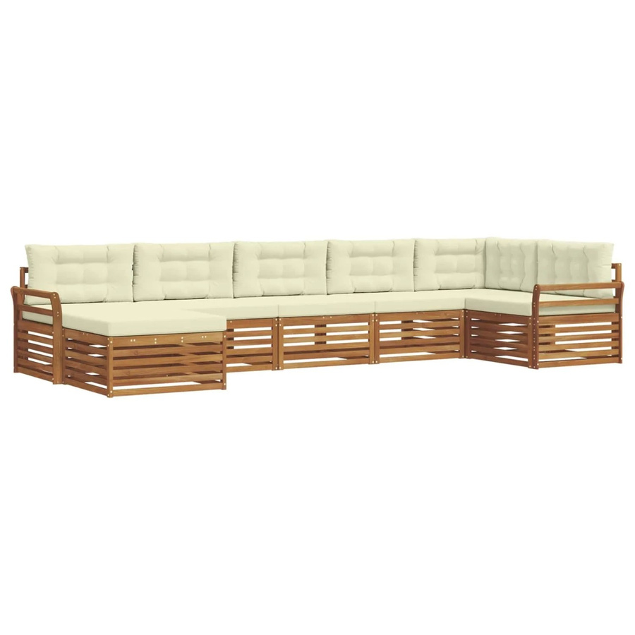 vidaXL Sofagarnitur 7-teilig aus Massivholz Akazie in Natur und Creme mit wetterfesten, abnehmbaren Polstern im L-Shape Design - Bild 2