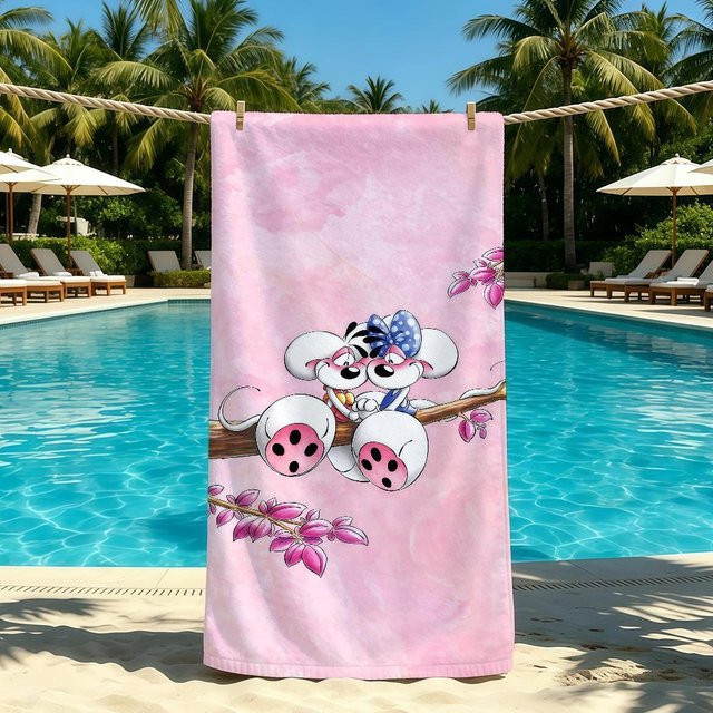 D-Diddl Strandhandtuch aus Mikrofaser in Pink, schnelltrocknend und saugfähig, B/H: 150 x 180 cm - Bild 1