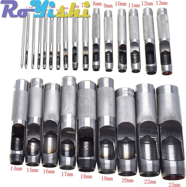 Lederstanzer Set aus Stahl in Silber mit 25 Größen von 1,0 mm bis 25 mm für Lederhandwerk und Kleidung - Bild 1