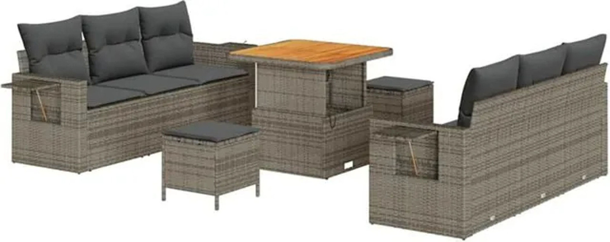 vidaXL Garten-Sofa-Set mit Kissen und Stauraum, 9-teiliges Rattan-Set in Grau - Bild 1