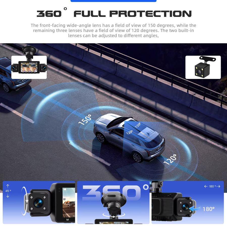 Podofo Dashcam mit 1080P Full HD, WIFI App-Steuerung, 4 Linsen, Nachtsicht und Bewegungserkennung in Schwarz - Bild 5