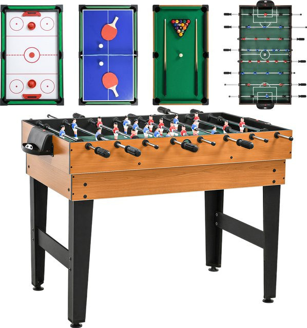 HOMCOM Multigame Spieletisch, 4 in 1, Tischtennis, Kicker, Billard, Tischhockey, Naturholz+Schwarz - Bild 1