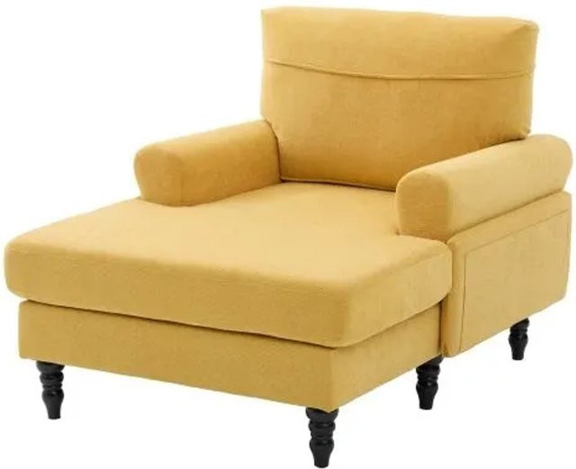 PXloue Chenille-Liegestuhl mit Aufbewahrung in Gelb, Sofa mit Massivholzrahmen und Schaumstoffpolsterung, B/T/H: 125,5 x 100 x 42,5 cm - Bild 1