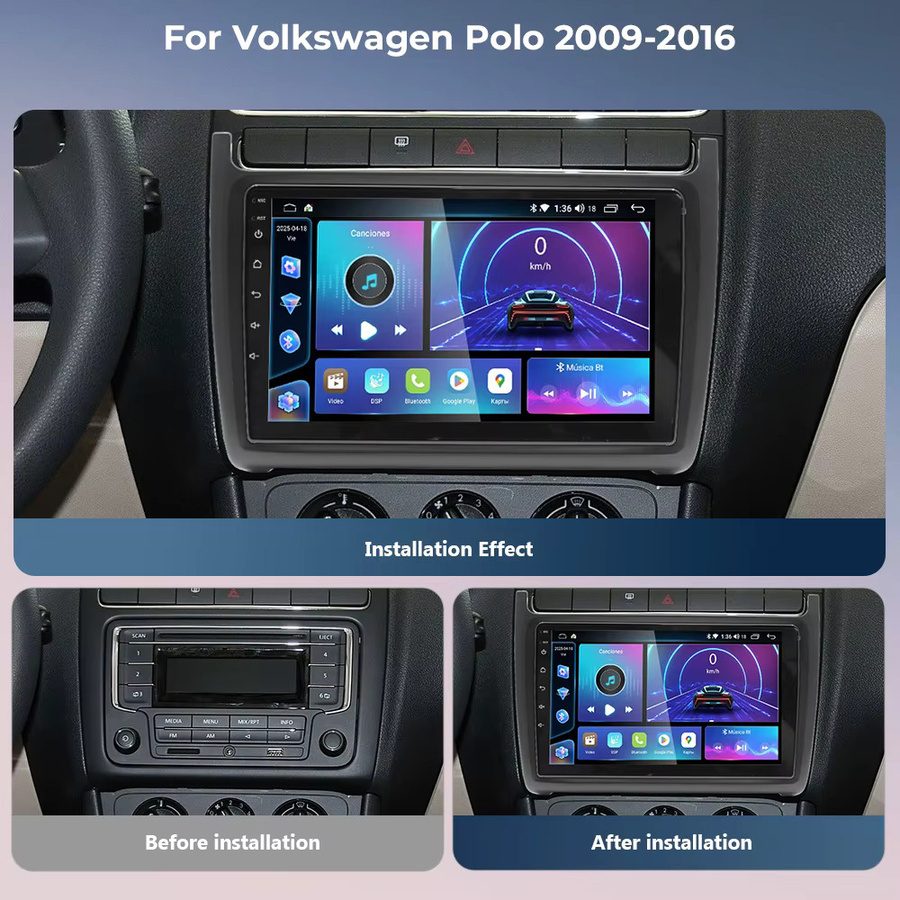 GEARELEC 2 DIN Autoradio für VW Volkswagen Polo 2009-2017 6R 6C mit 9 Zoll Display, Wireless CarPlay, Android Auto, GPS, WiFi, Bluetooth und SWC in Schwarz - Bild 2