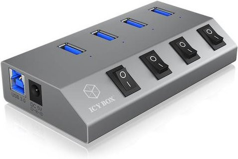 Icy Box IB-HUB1405 USB 3.2 Gen 1 Hub mit 4 USB-A Ports in Anthrazit und Silber - Bild 1
