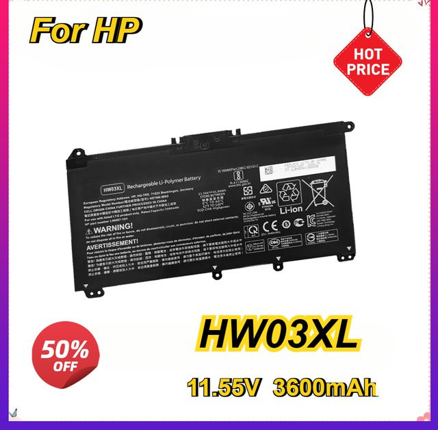 HP Laptop-Akku HW03XL in Schwarz, 11,55 V, 3600 mAh, 3 Zellen Li-Ion-Pack - Bild 1