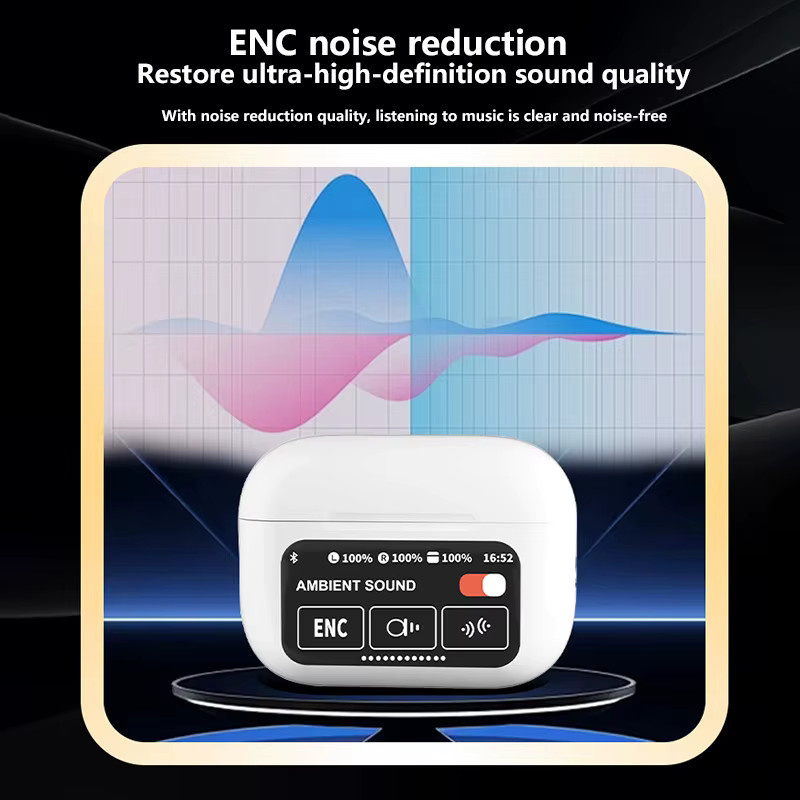DIXSG A9 Pro Bluetooth-Headset mit LCD-Smart-Farbbildschirm, kabellose Kopfhörer mit aktiver Geräuschunterdrückung und Touchscreen in Weiß - Bild 3